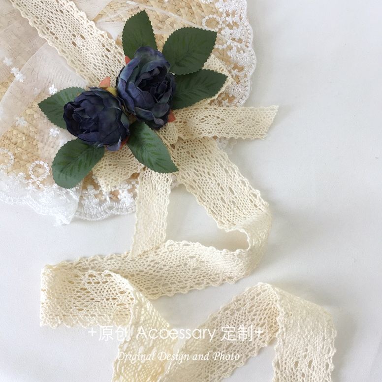 Handmade Lolita straw hat with flat, elegant design, perfect for tea parties and pastoral French-style outfits.