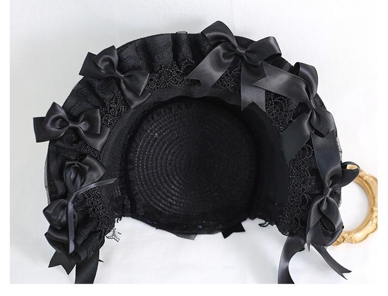 Xiaogui - Classic Lolita Lace Bonnet Hat - Detachable Bows Headwear
