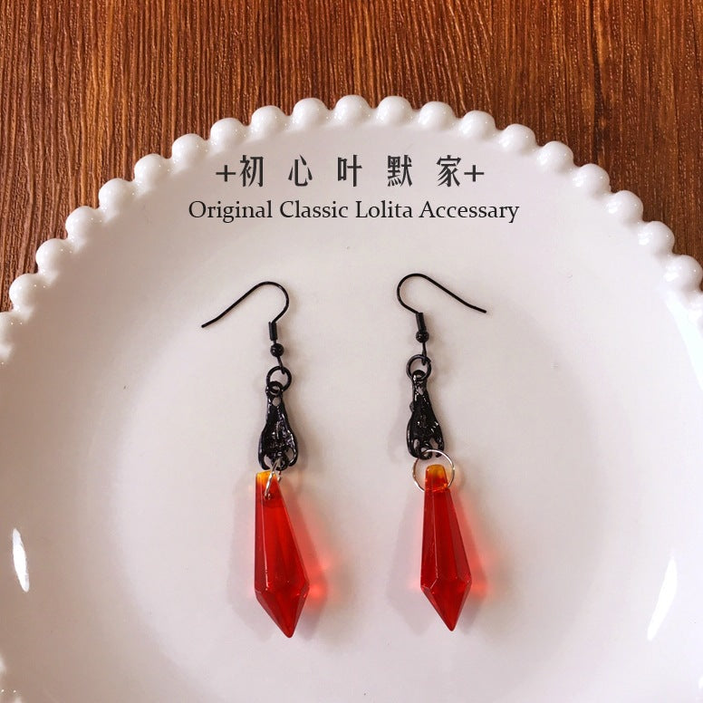 Halloween Accessories Set Little Devil Necklace Ring Blood Drop Earrin