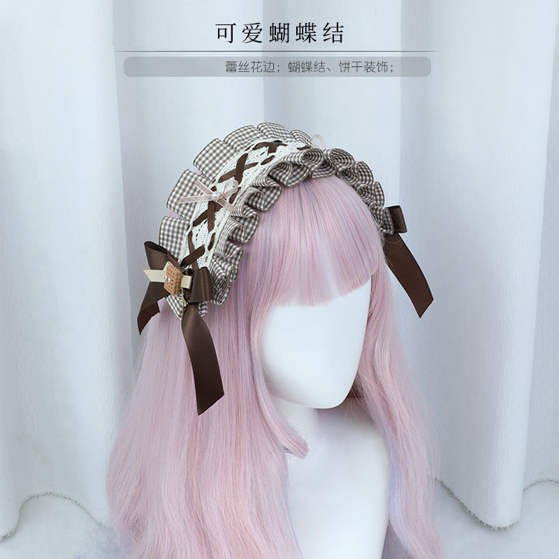 Hair Accessories for Women In Stock Handmade Fashion Accessories Red Brown Sweet Lace Bow Lolita Headband