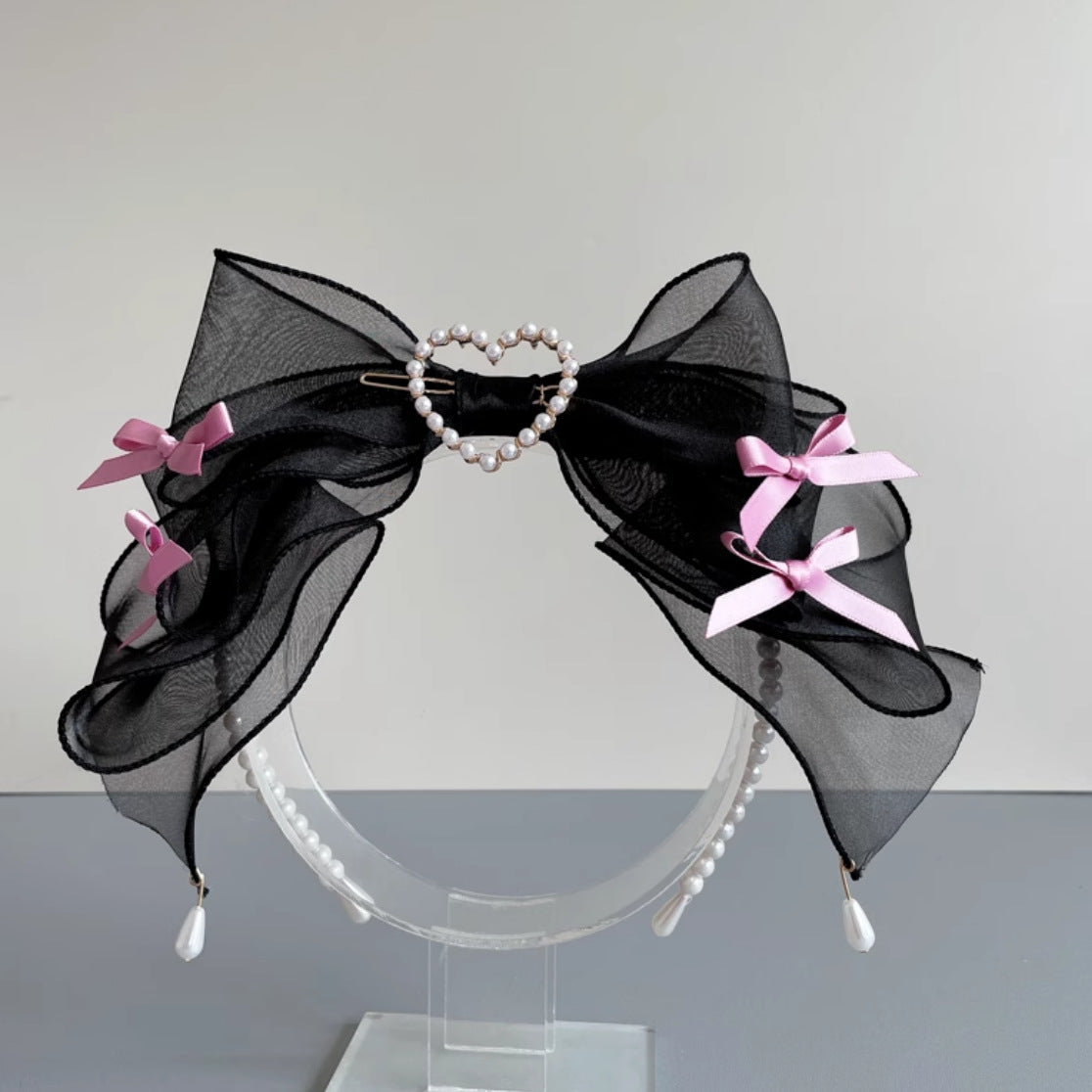 Original Handmade Ruiben Rabbit Full Color Pearl Kc Lolita Headband Organza Bow