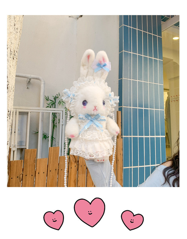 Lop-Eared Bunny Lolita Pearl Chain Doll Bag – 2025 Cute Bow Plush Shoulder Bag