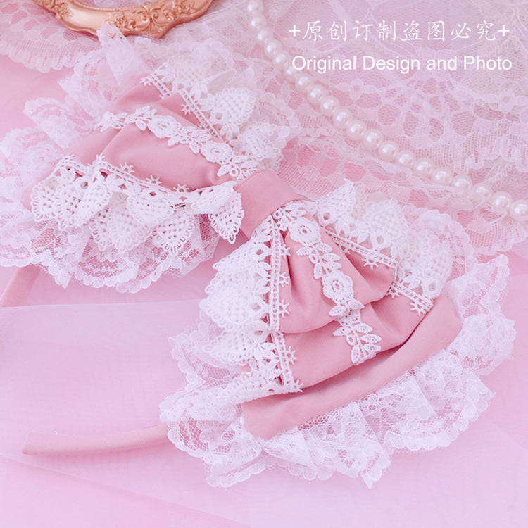 Lolita  Soft Girl KC Hair Accessories Lolita Lace Three-Layer Bow Headband