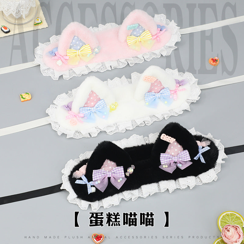 Lolita Japanese Style Girl Hair Accessories Cat Ear Hair Ornament Bow Hair Clip Plush Polka Dot Hairpin Cat Ear Headband - Lolita Fetch