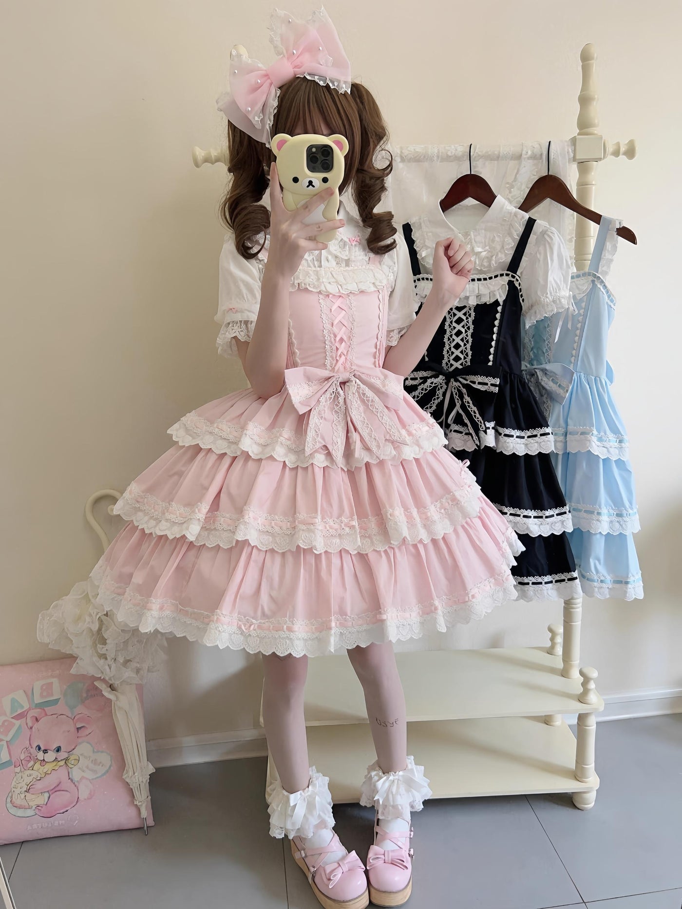 TaTaTa Lolita - Otome Heart - Cotton Old School Lolita JSK Dress Suit, Heart-Shaped Lace Trim