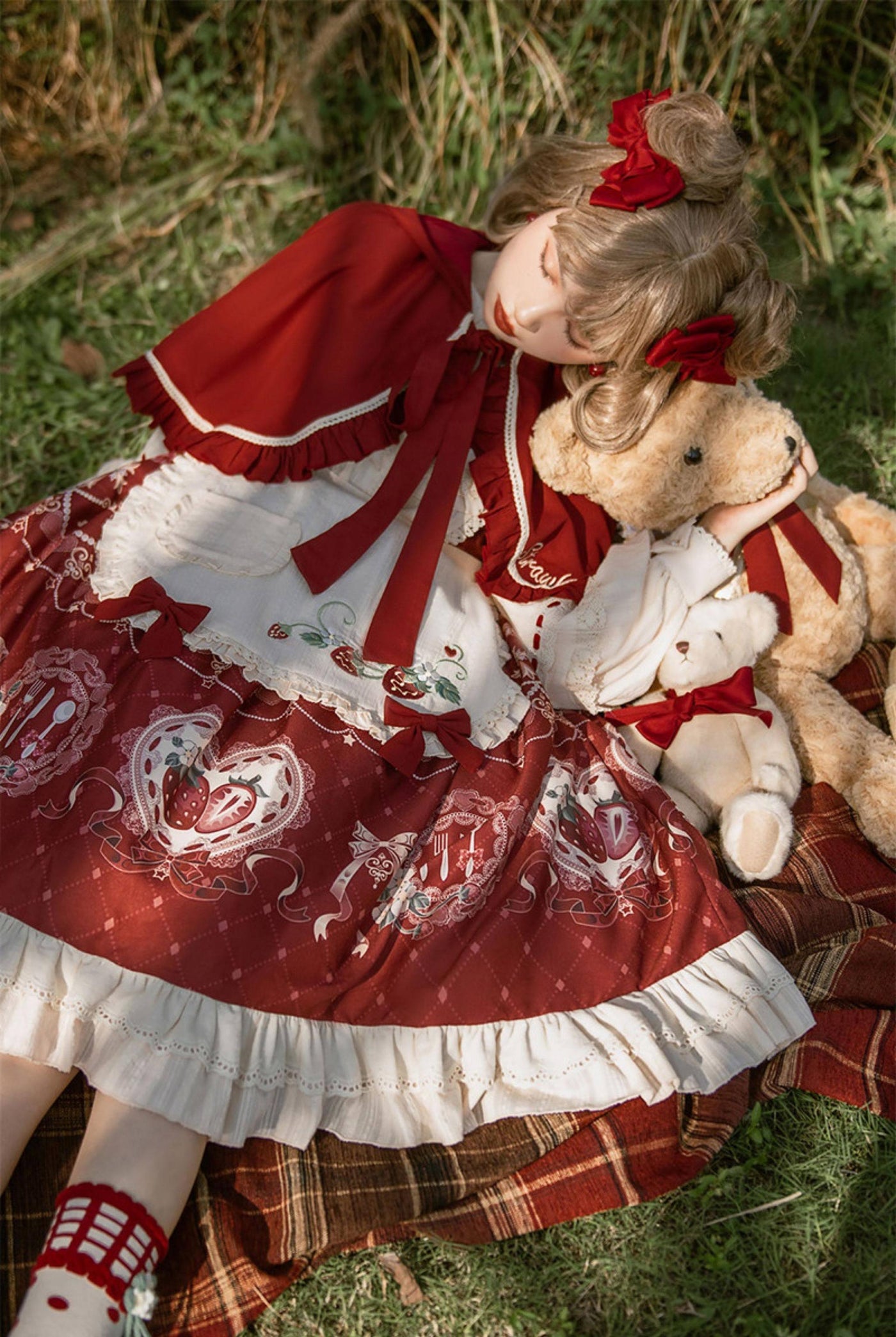 Your Princess - Strawberry Diary - Sweet Lolita Strawberry Print OP Dress with Cape