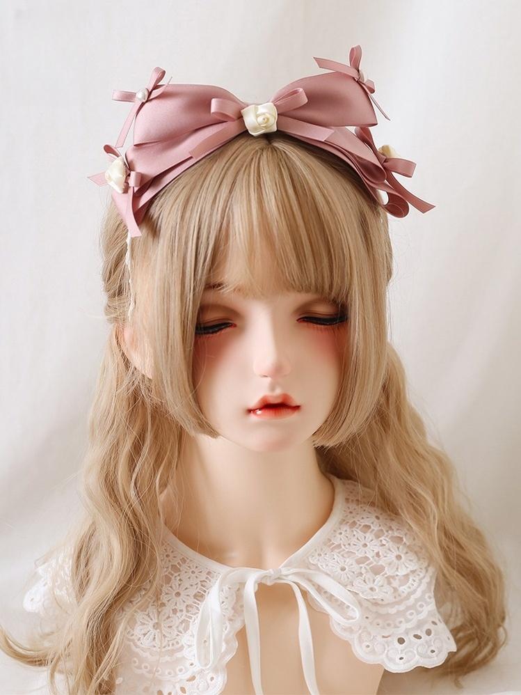 Xiaogui - Ivory & Pink Sweet Lolita Headdress - Bridal Lace Headwear Headwear