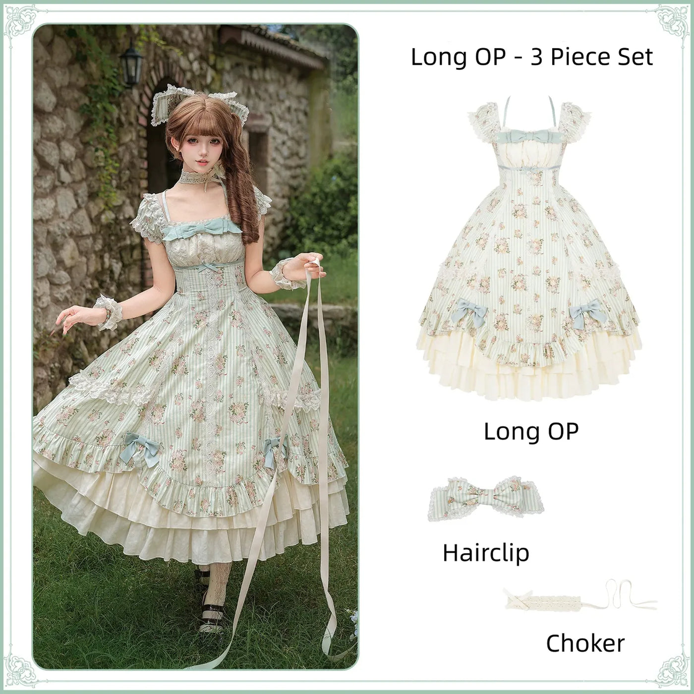 Meeting Austen - Cotton Classic Lolita Rose Printed OP Dress (L M S) 45736:860046