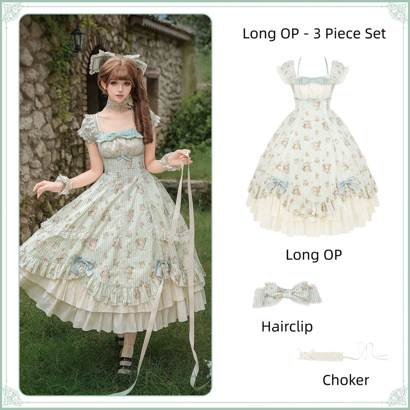 Meeting Austen - Cotton Classic Lolita Rose Printed OP Dress (L M S) 45736:860046