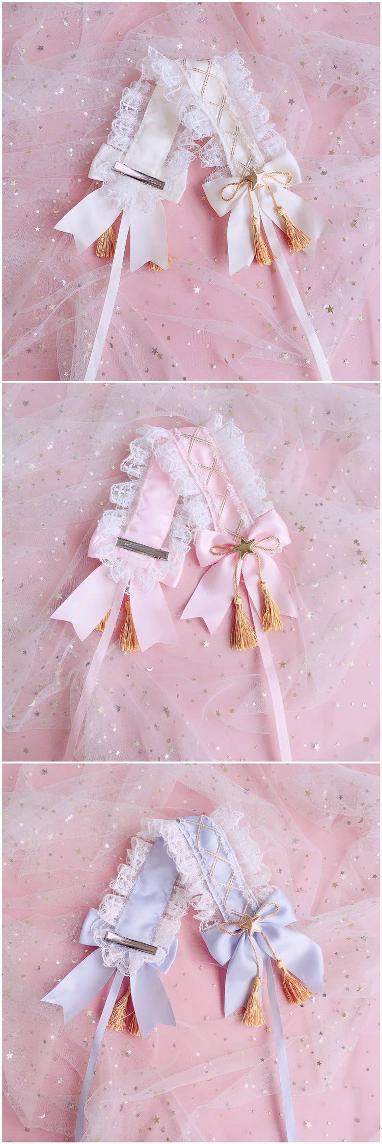 Handmade  Lolita Elegant Hairband Heavy Craft Gold Edge Bow KC Headband