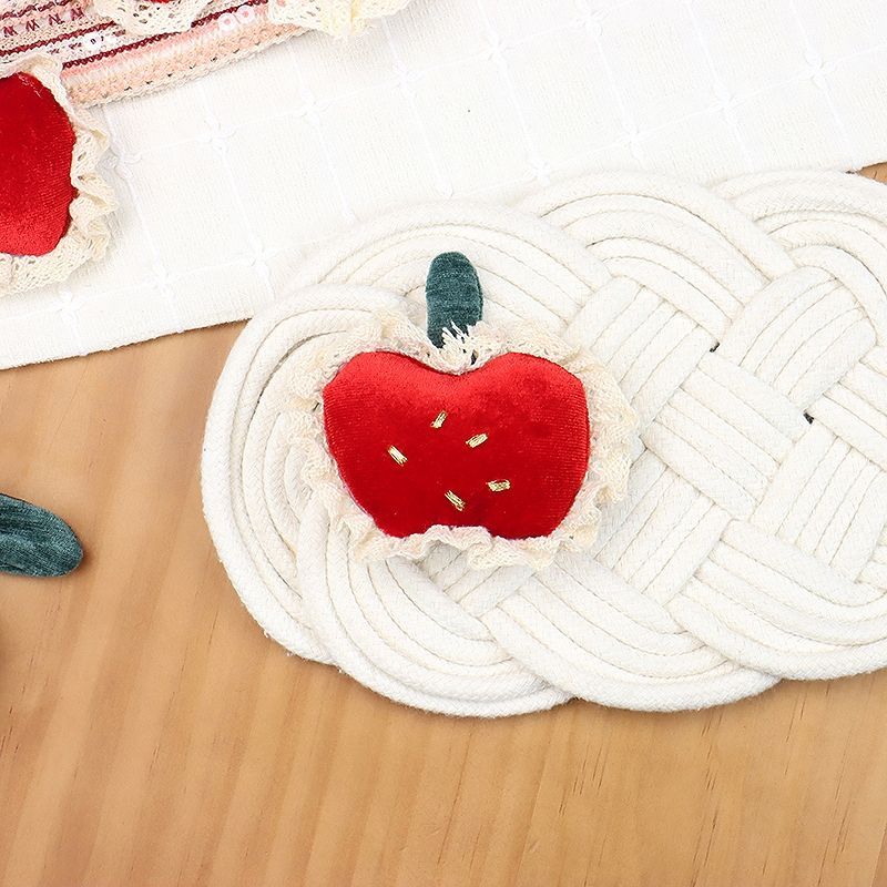 Handmade - Red Velvet Fruit Bow - Cherry and Apple Brooch - detail view 8