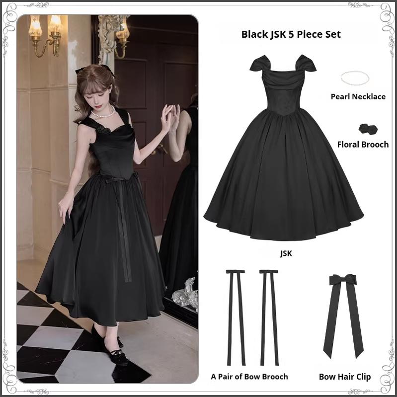 For Beloved - Classic Lolita Satin JSK Dress Set, Fishbone Waist (L M S) 45039:835291
