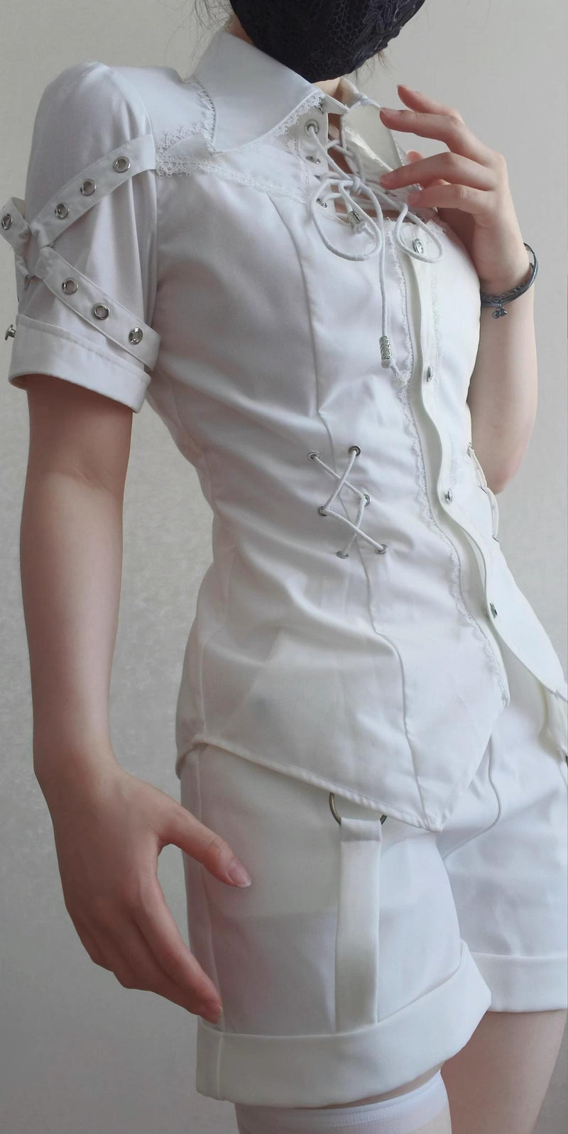 Gazing Galactic - Chest Cutout & Lace-Up - Ouji Lolita blouse with a prince-style lapel collar - product detail 5