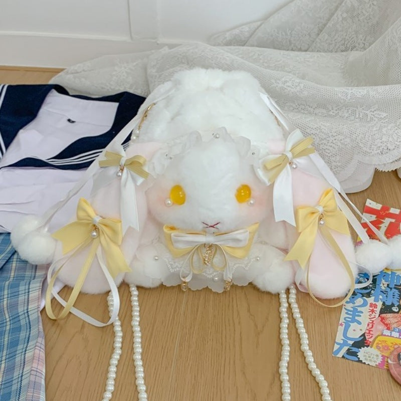 Lop-Eared Bunny Lolita Pearl Chain Doll Bag - 2025 Cute Bow Plush Shoulder Bag – detail view 11