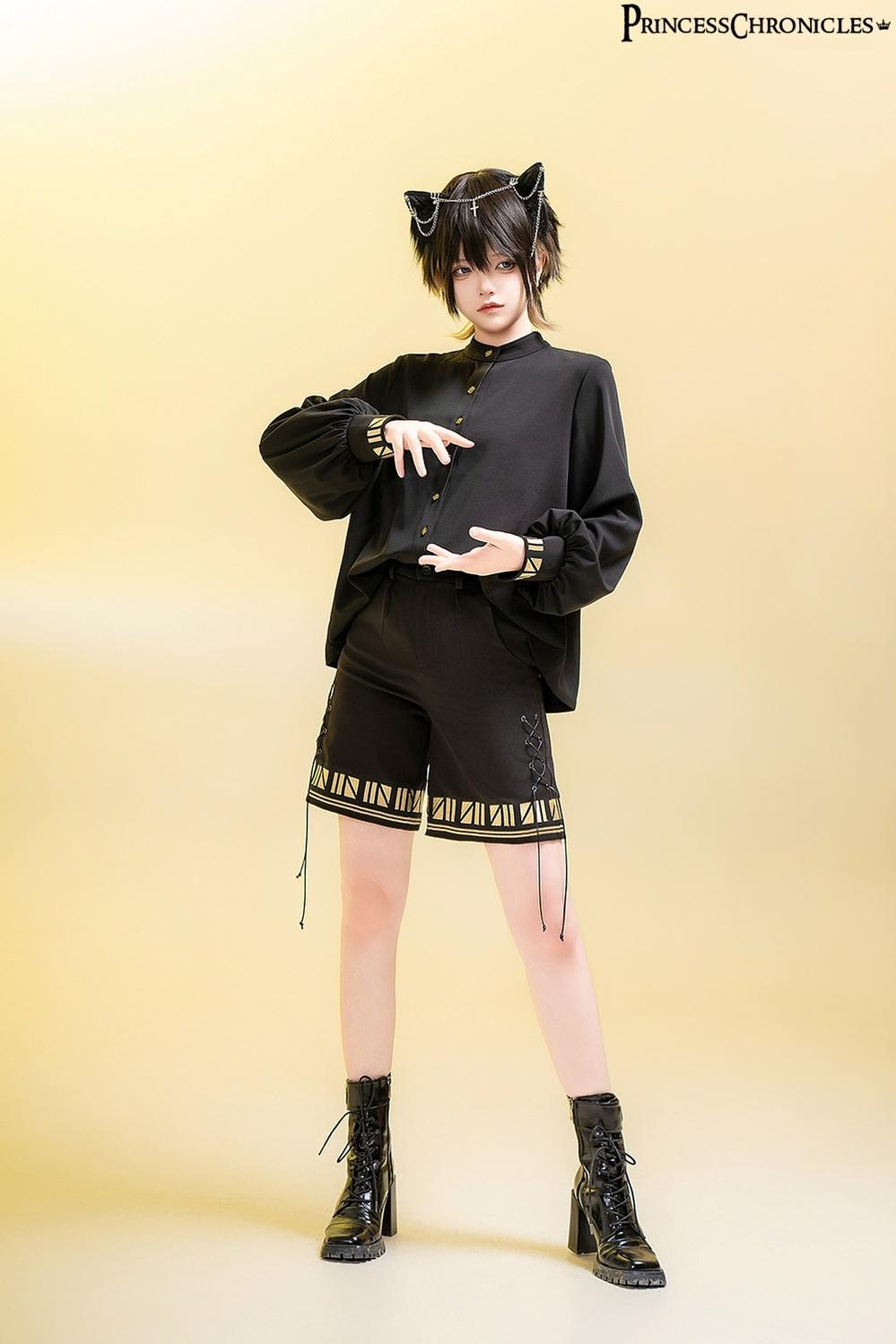 Princess Chronicles - Black Cat - Ouji Lolita Shirt Vintage Blouse