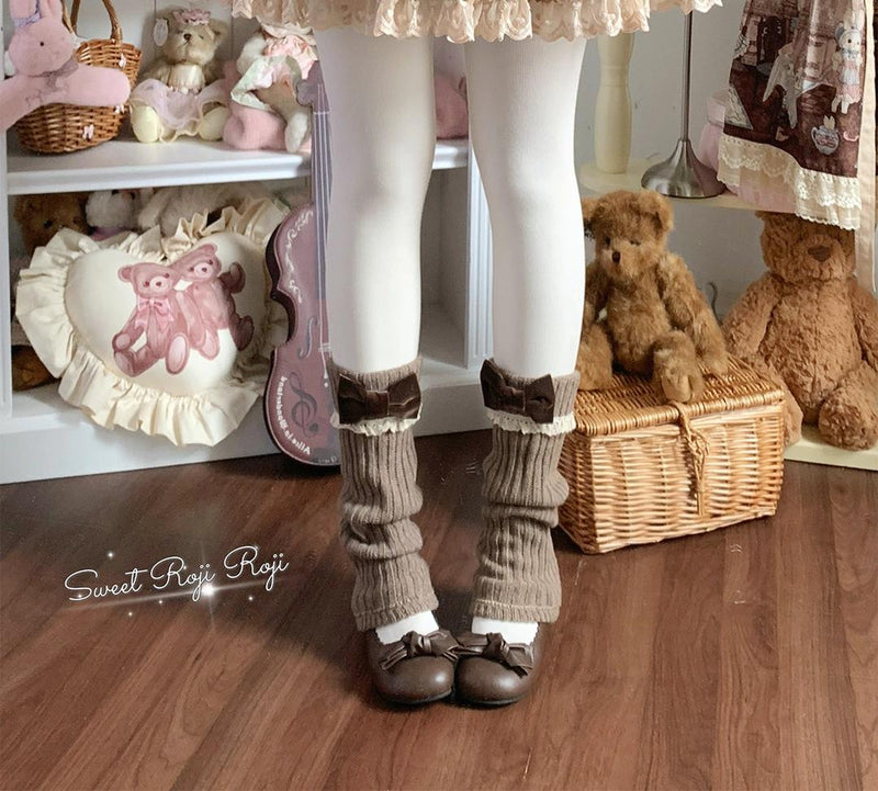 Roji Roji - Flared-Hem Lolita Leg Warmers - Velvet Bows Socks