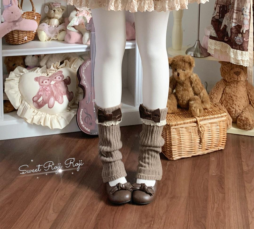 Roji Roji - Flared-Hem Lolita Leg Warmers - Velvet Bows Socks