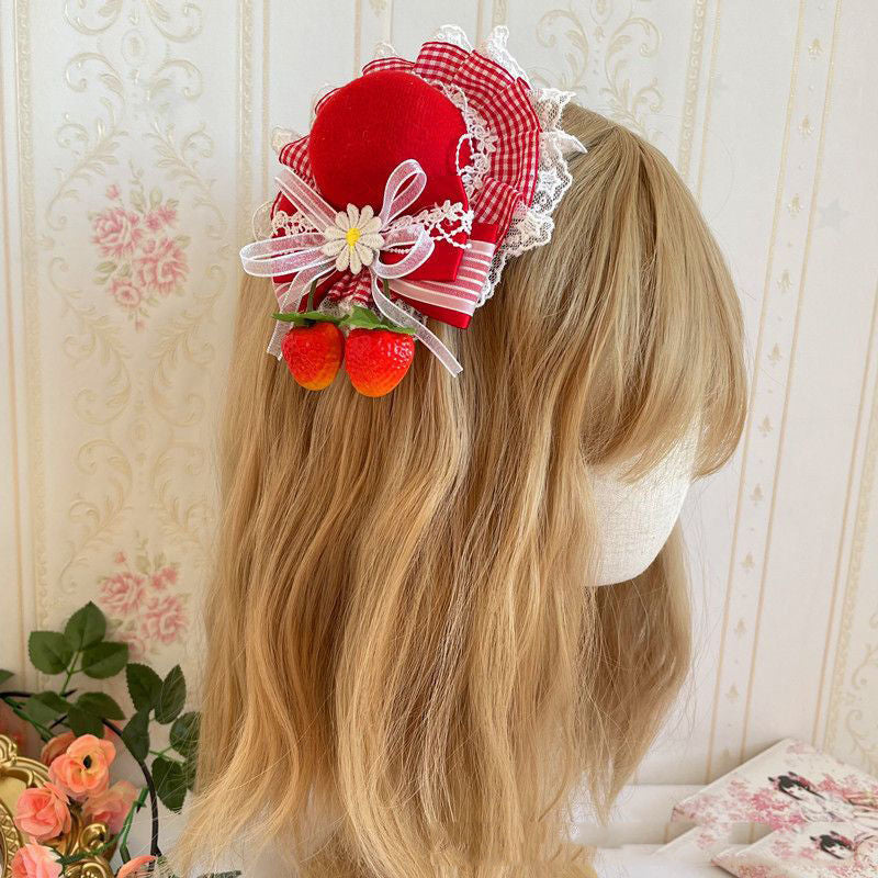 Ap Strawberry Picking Heart Hat Sweet Strawberry KC Hair Accessories Japanese Sweet Girl Lolita Bow Hair Accessories
