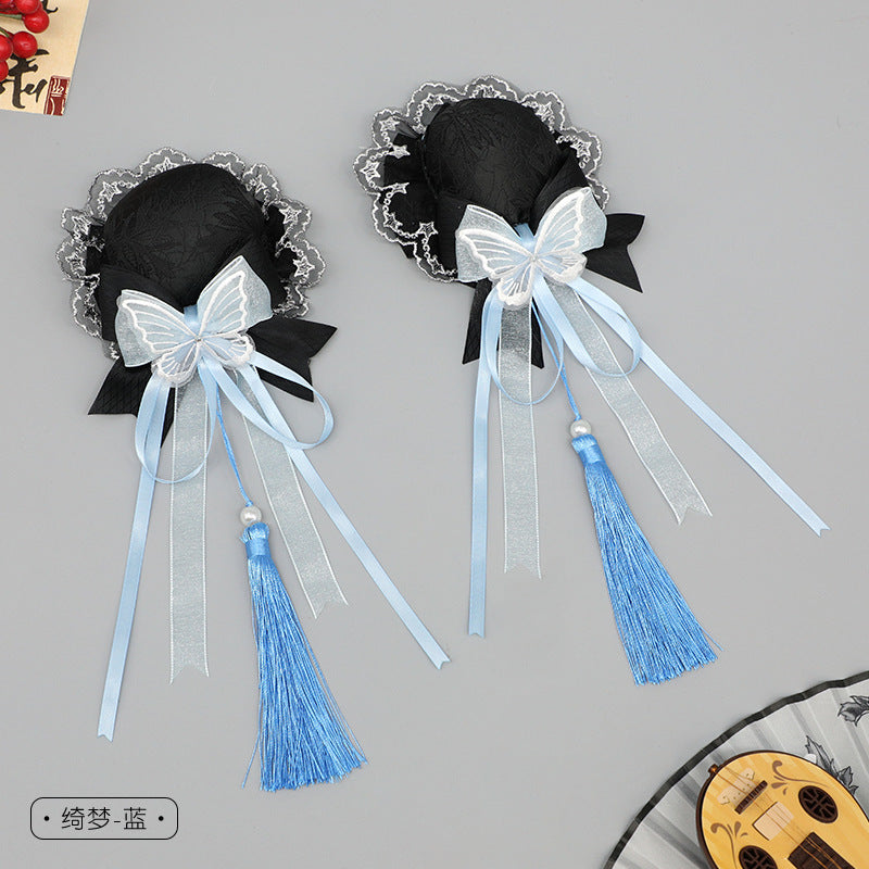 Handmade Lolita Chinese Style Bun Clip - Tassel Lace Bow Hair Ornament - Lolita Fetch