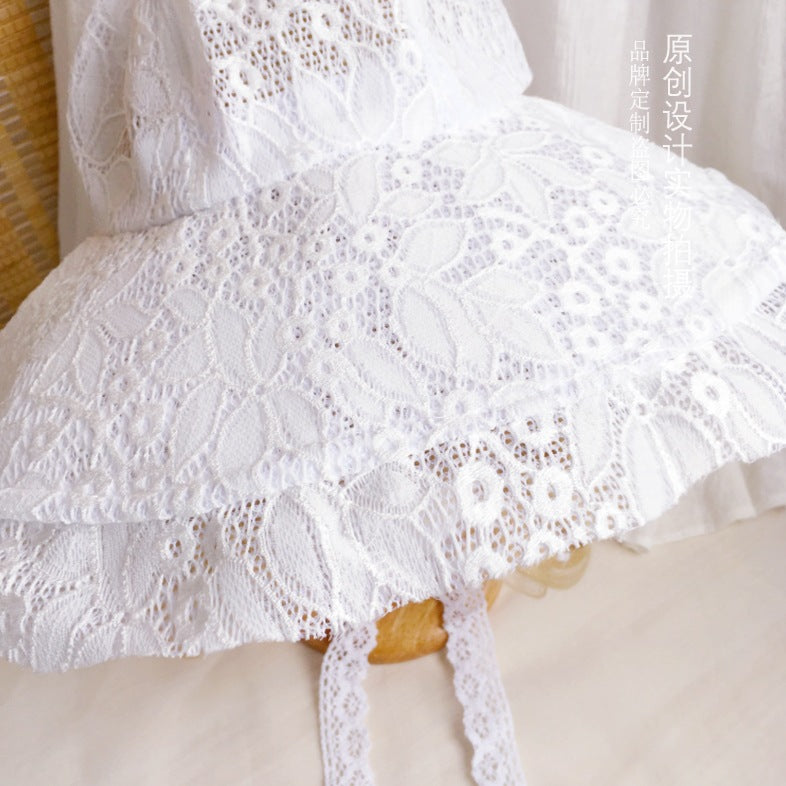 Girl Lolita White Lace Sun Hat Wide Brim Sunshade Hat Vintage Bonnet Hat Sun Protection Hat