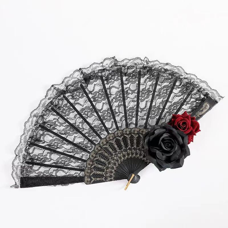 1st Anniversary - Rose Nocturne - Gothic Lace Folding Fan - product image 5