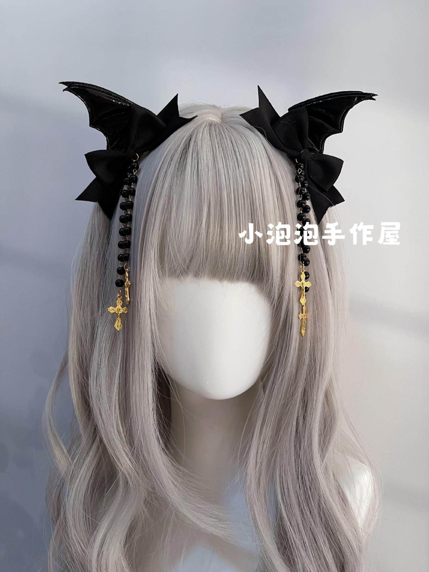 Black Devil Wings Hair Clip Bat Side Clip Bowknot Quirky Halloween Headwear Lolita Gothic Subculture