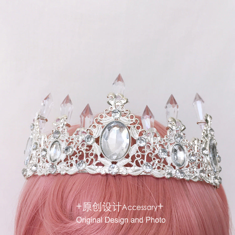 Lolita Girl Crown headdress with pearls, butterflies, rhinestones, European court style, perfect for retro Lolita fashion accessories.