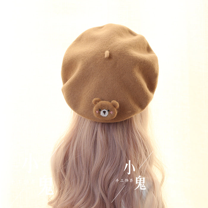 Lolita Bear Beret Handmade Wool Felt Mushroom Beret Super Cute Hat Art
