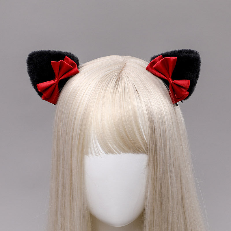 Lolita Hair Accessories Pair Clip Lolita Beast Ear Side Clip Hair Ornament Cat Ear Hair Clip Bow Bangs