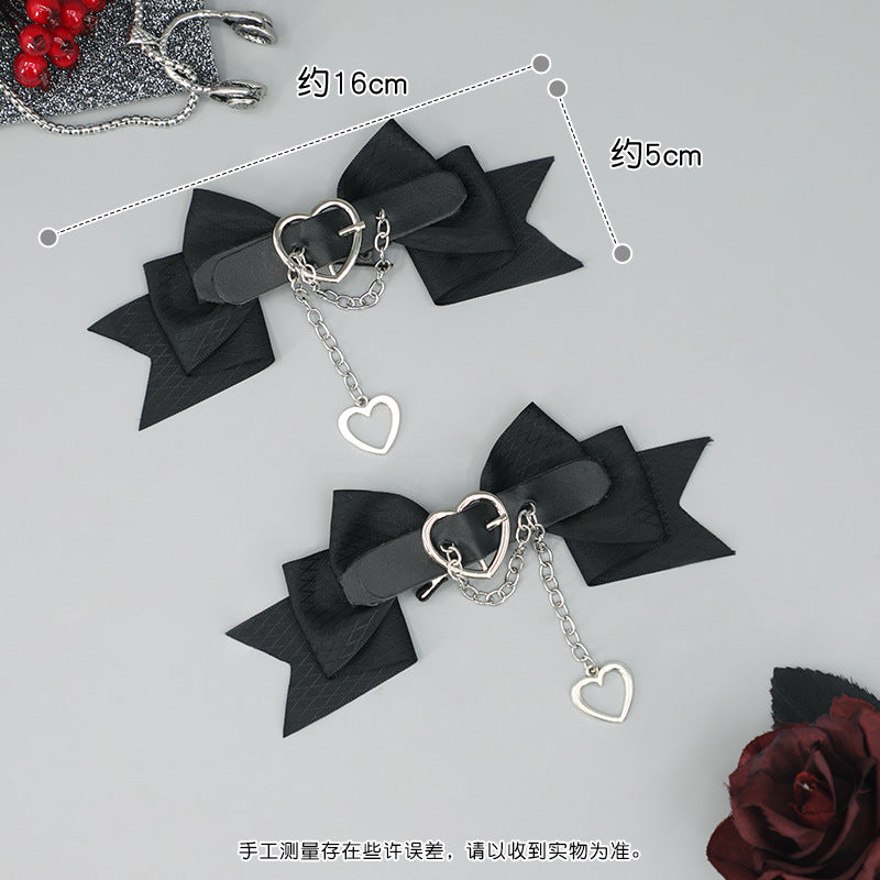 Lolita Hair Accessories Hard Girl Cool Punk Style Heart Handmade Bow Hair Clip JK Sweet Heart Lolita Hair Ornament - Lolita Fetch