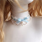 Collier Nœud Bleu Ciel Dentelle Blanche