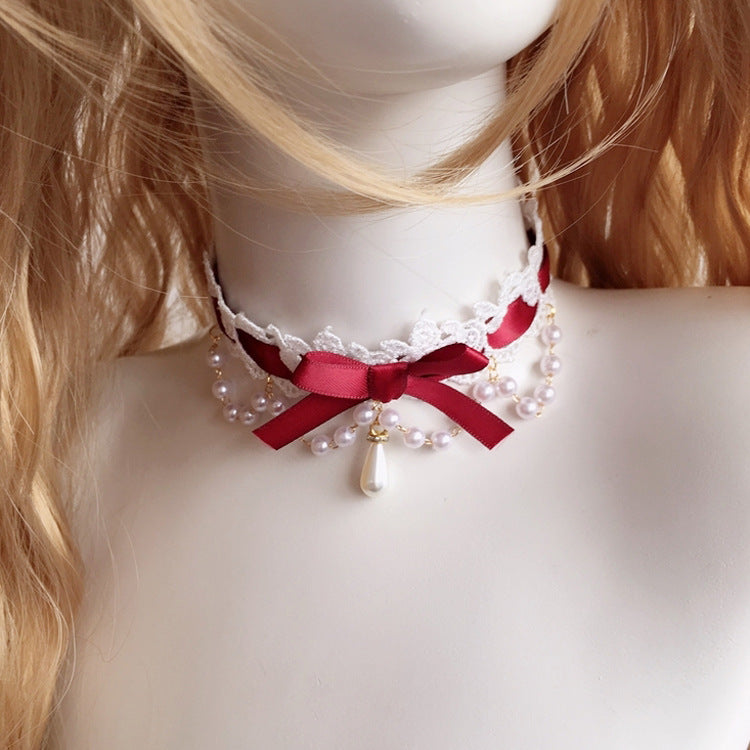 Multicolor Lolita choker necklace with heart pendant, handmade soft girl accessory, short girly jewelry with vibrant colors.