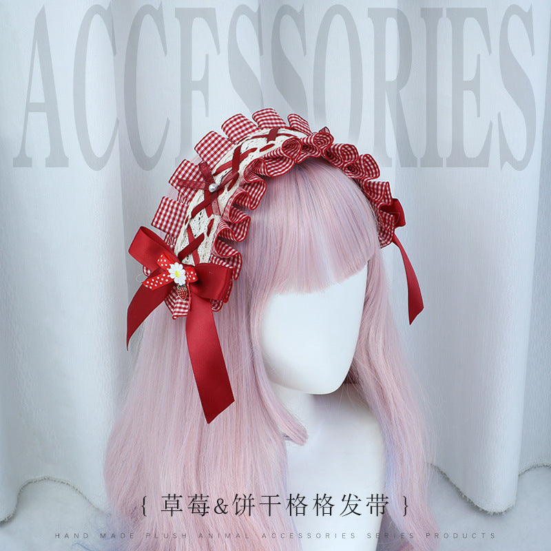 Hair Accessories for Women In Stock Handmade Fashion Accessories Red Brown Sweet Lace Bow Lolita Headband
