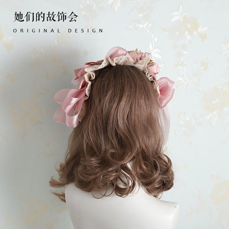Lolita Hair Accessories Smoke Pink Bow Korean Pink KC Hairpin Hand Sleeve Hair Hoop Twin Rabbit Small Objects Lolita Headwear