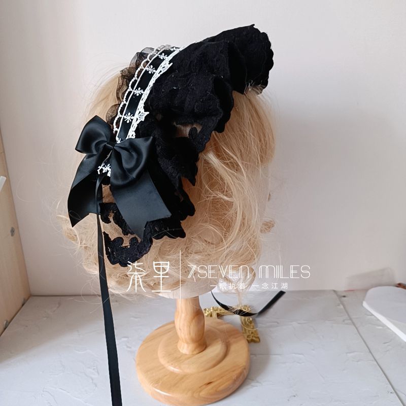 Qili Nightfall Handmade Elegant Retro Black Flower Headband - Lolita Black Hair Accessory