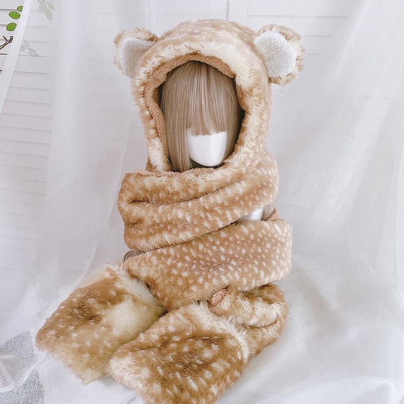Xiaogui - Winter Kawaii Lolita Hat Antler - Plush 3-in-1 Set Headwear