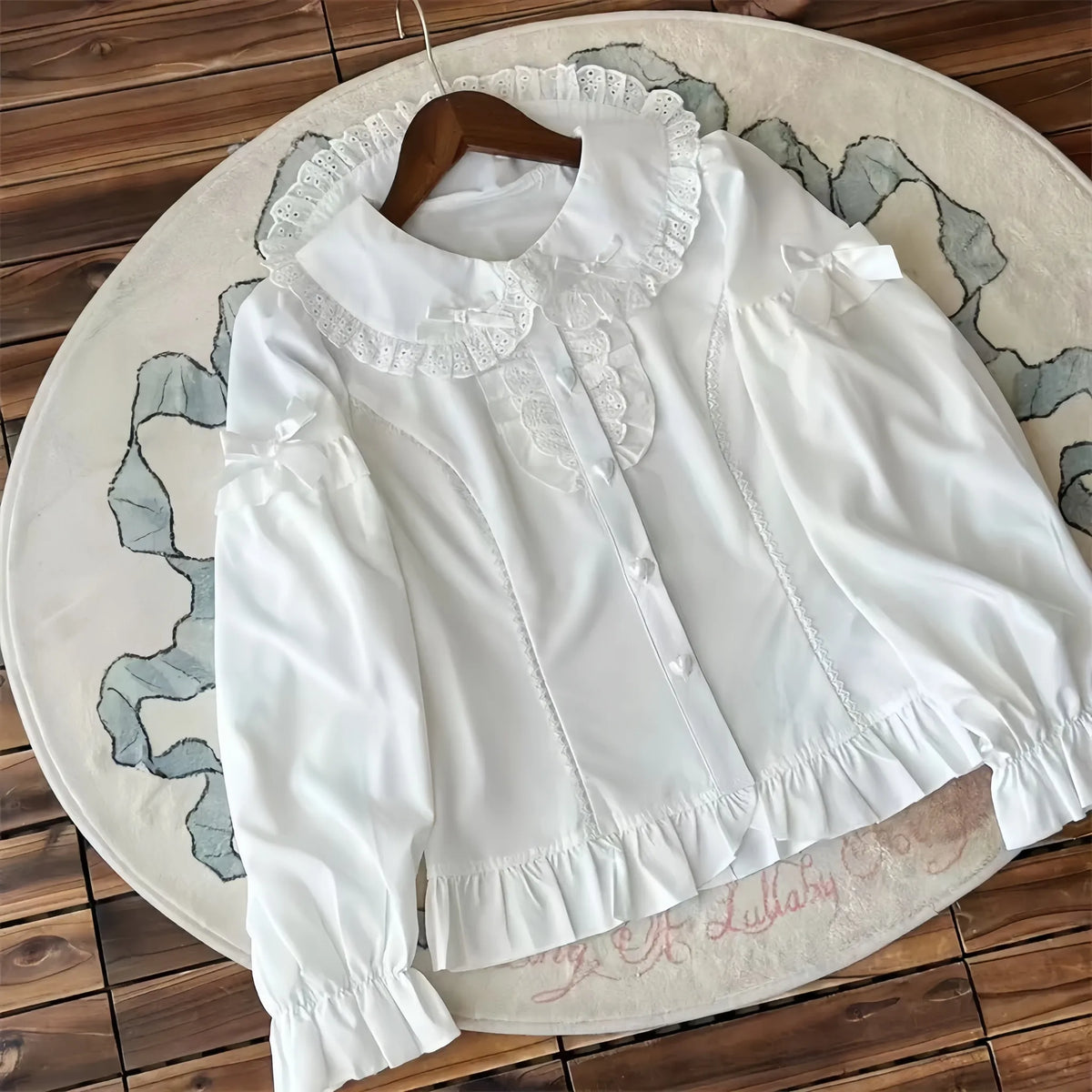 CatHome - Peter Pan Collar - Cotton Sweet Lolita Blouse with heart-shaped buttons - product detail 2