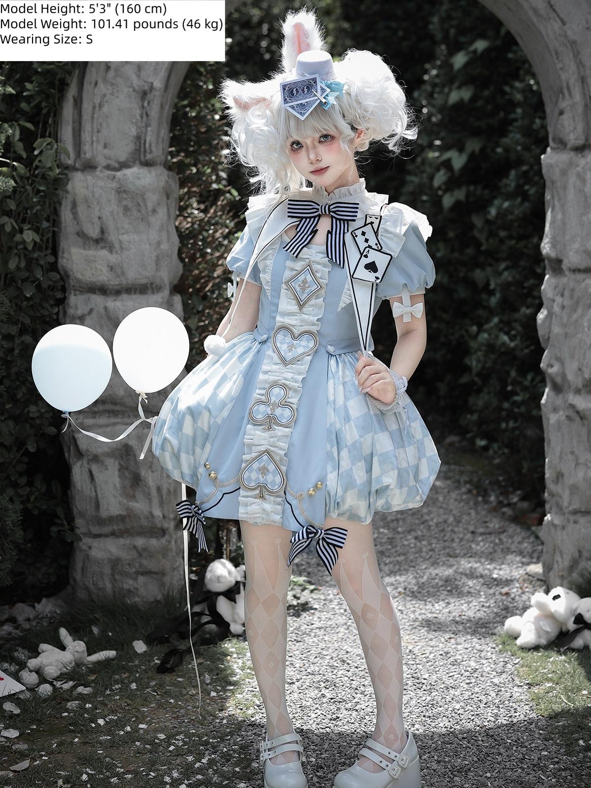 Letters from Unknown Star - For Alice - Doll-like Lolita Jacquard OP Dress Set, Elastic Bubble Hem