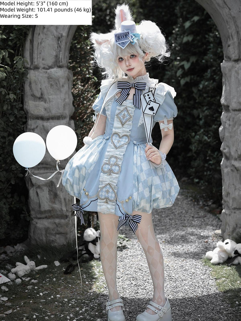 Letters from Unknown Star - For Alice - Doll-like Lolita Jacquard OP Dress Set, Elastic Bubble Hem