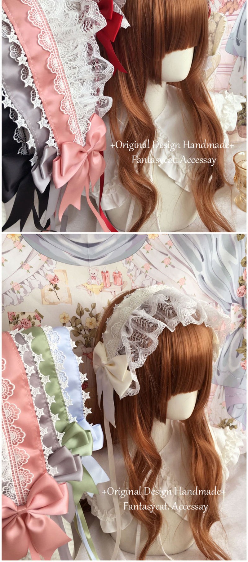 Handmade Japanese Retro Lolita lace headband with intricate lace details, perfect as a Lolita fashion hair accessory.