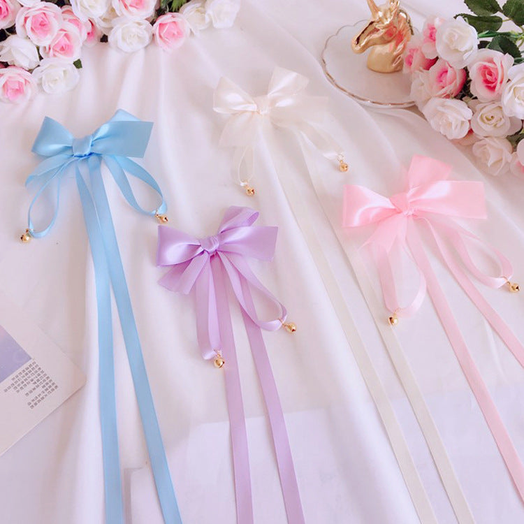 Girl's Bowknot Long Ribbon Bell Hair Clip Sweet Cute Lolita Hair Acces