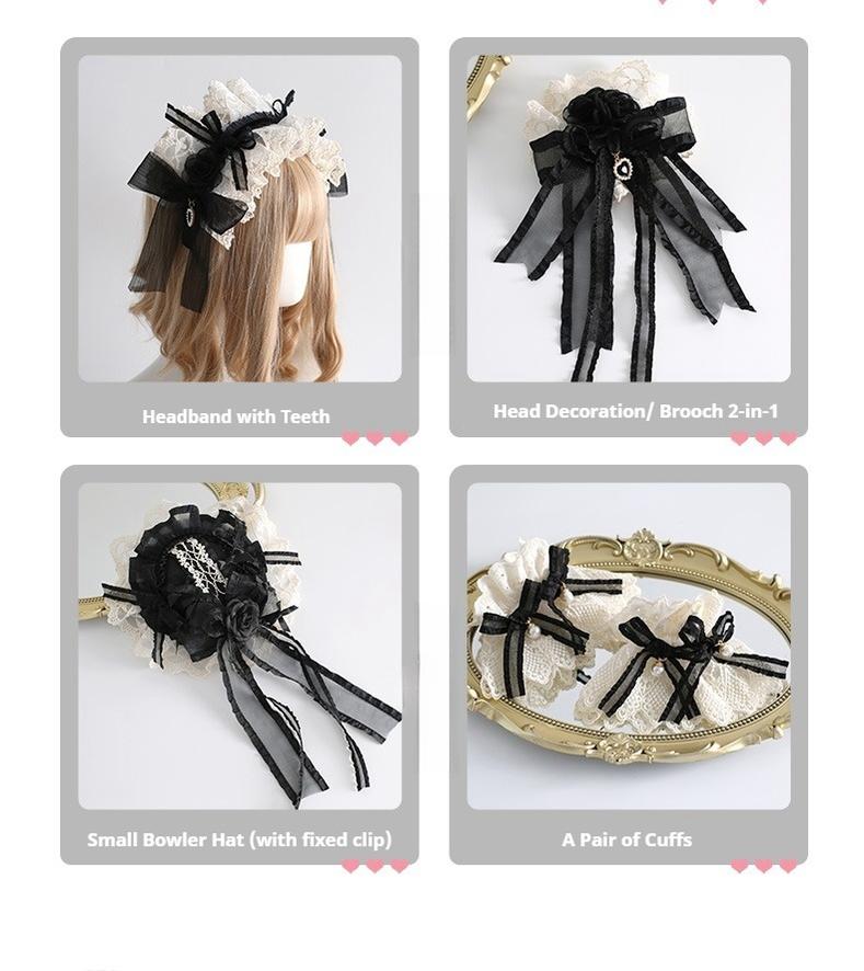 Xiaogui - Maid Lolita Hairband Doll Lolita - Cuffs and Top Hat Headwear