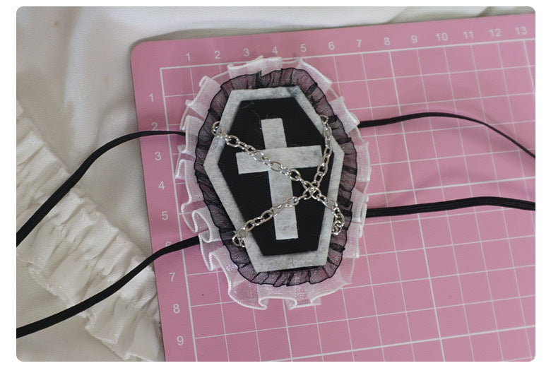 Gothic Girl Cross Single Eye Mask Lolita Dark Halloween Accessories Yandere Mid-2000s Harajuku Style