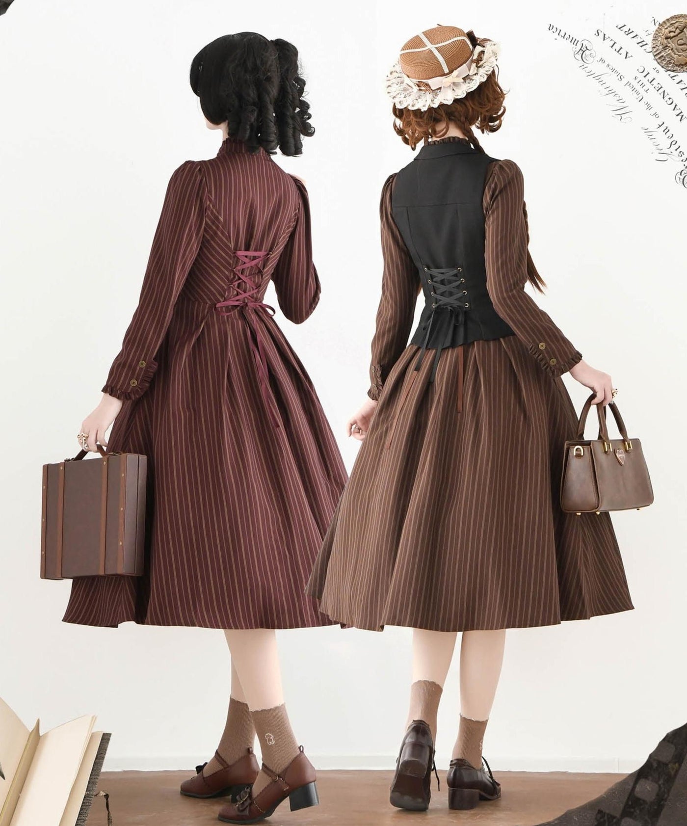 Forest Wardrobe - Forest Castle - Classic Lolita Long Striped Dress, Irregular Hem Vest