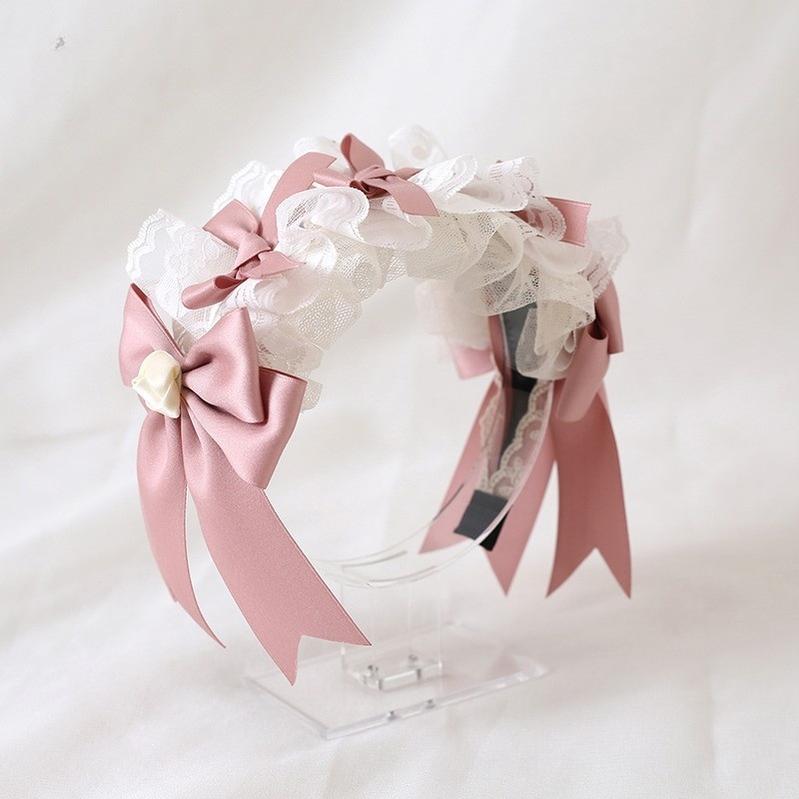 Xiaogui - Ivory & Pink Sweet Lolita Headdress - Bridal Lace Headwear Headwear