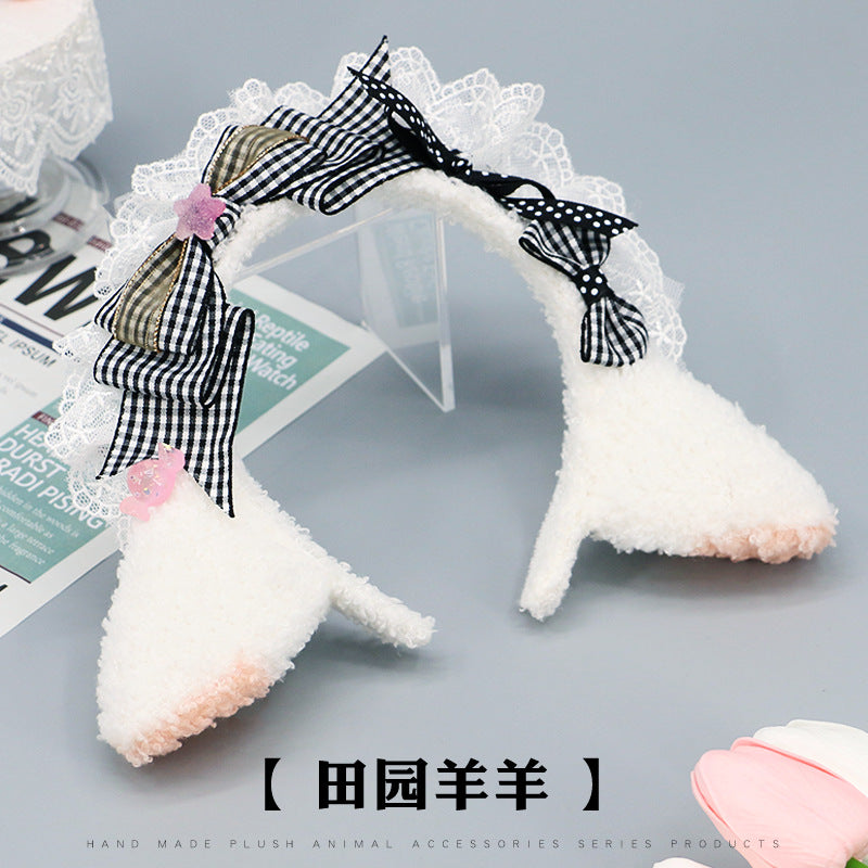 Cute Sweet Girl Headwear Comic Exhibition Lolita Sheep Ear Hair Accessories Plush Hair Clip Little Sheep Ears Bow Hairband - Lolita Fetch
