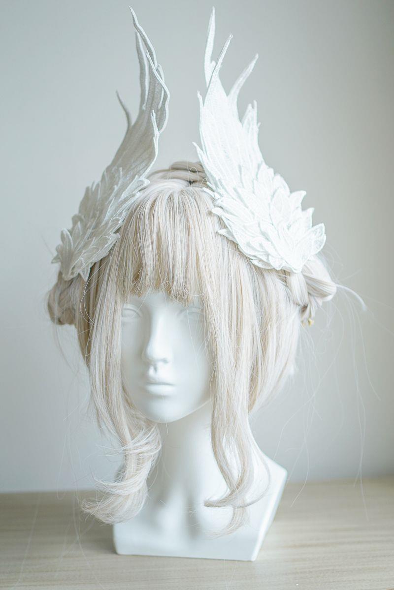 Original Design Angel Wings Lolita Feather Black and White Two-tone Embroidered Hair Clip Styling - Lolita Fetch