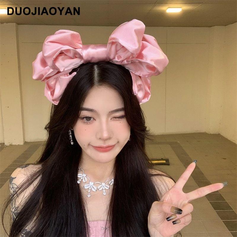 Handmade oversized satin and lace LolitaFetch hairband with bow, styled as a Lolita Lolita headwear accessory.