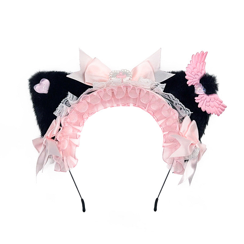 Subculture Dark Gothic Style KC Headwear Lolita Bow Hairband Anime Cat Ear Headband