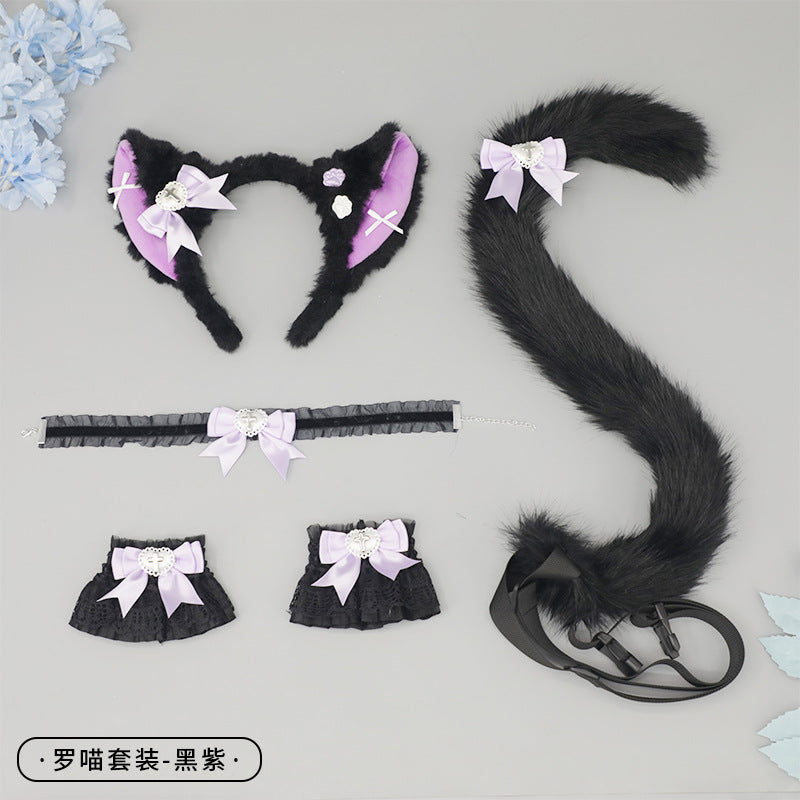 Cosplay Cat Ear Headband Cat Tail Accessories Handmade Cute Cat Girl Beast Ear Hair Accessories Beast Tail Accessories Set